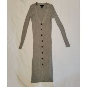forever 21 small gray ribbed long sleeve button up dress